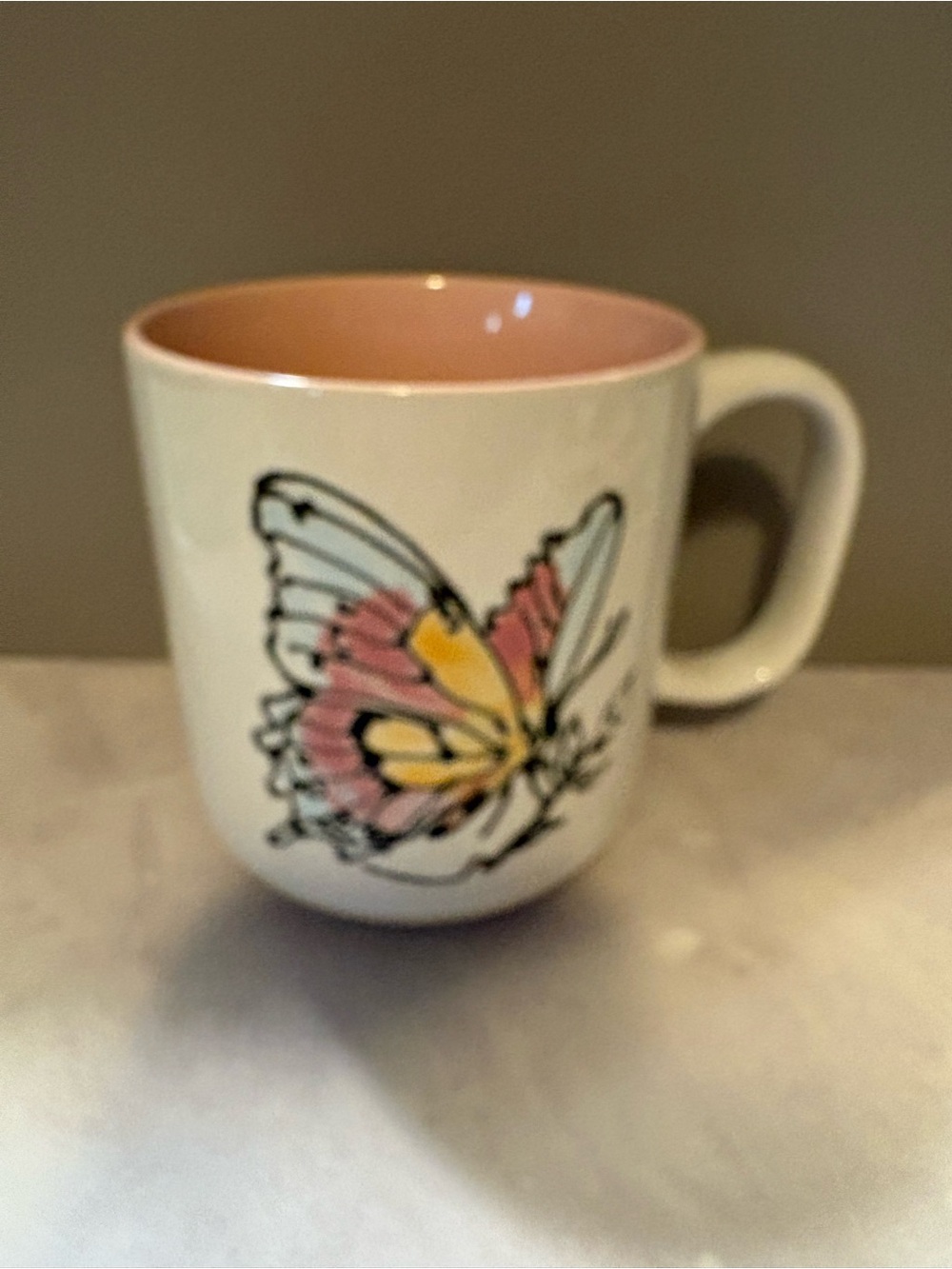 Spectrum Designz Ceramic Butterfly Accent Mug in Pink and Yellow